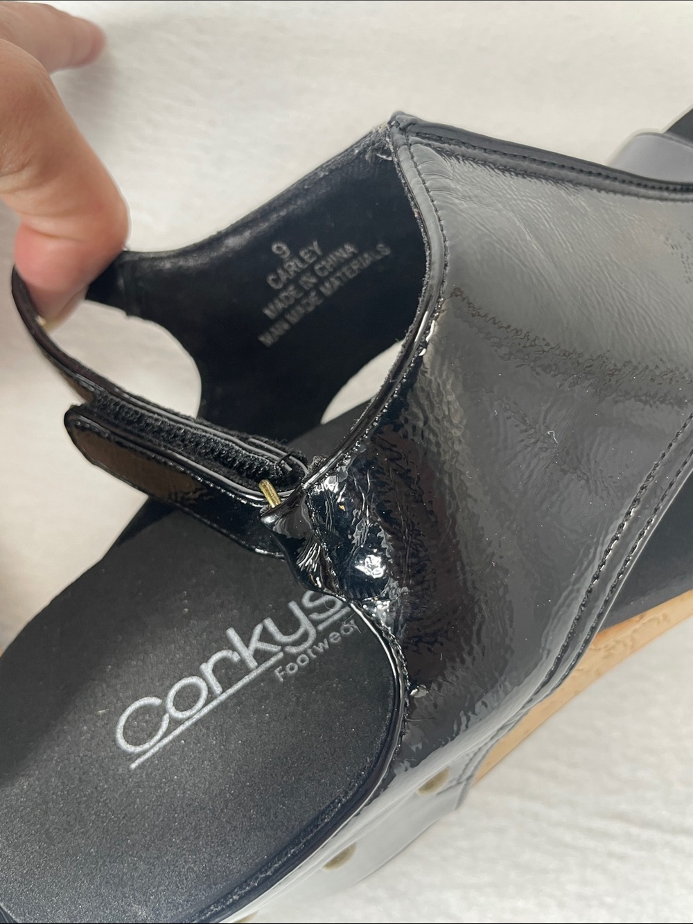 Corkys Carley Wedges in Black Crinkle Patent - Picture 8 of 9